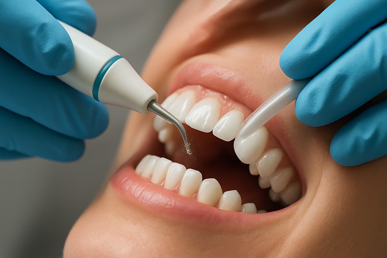 歯のクリーニングを受ける女性