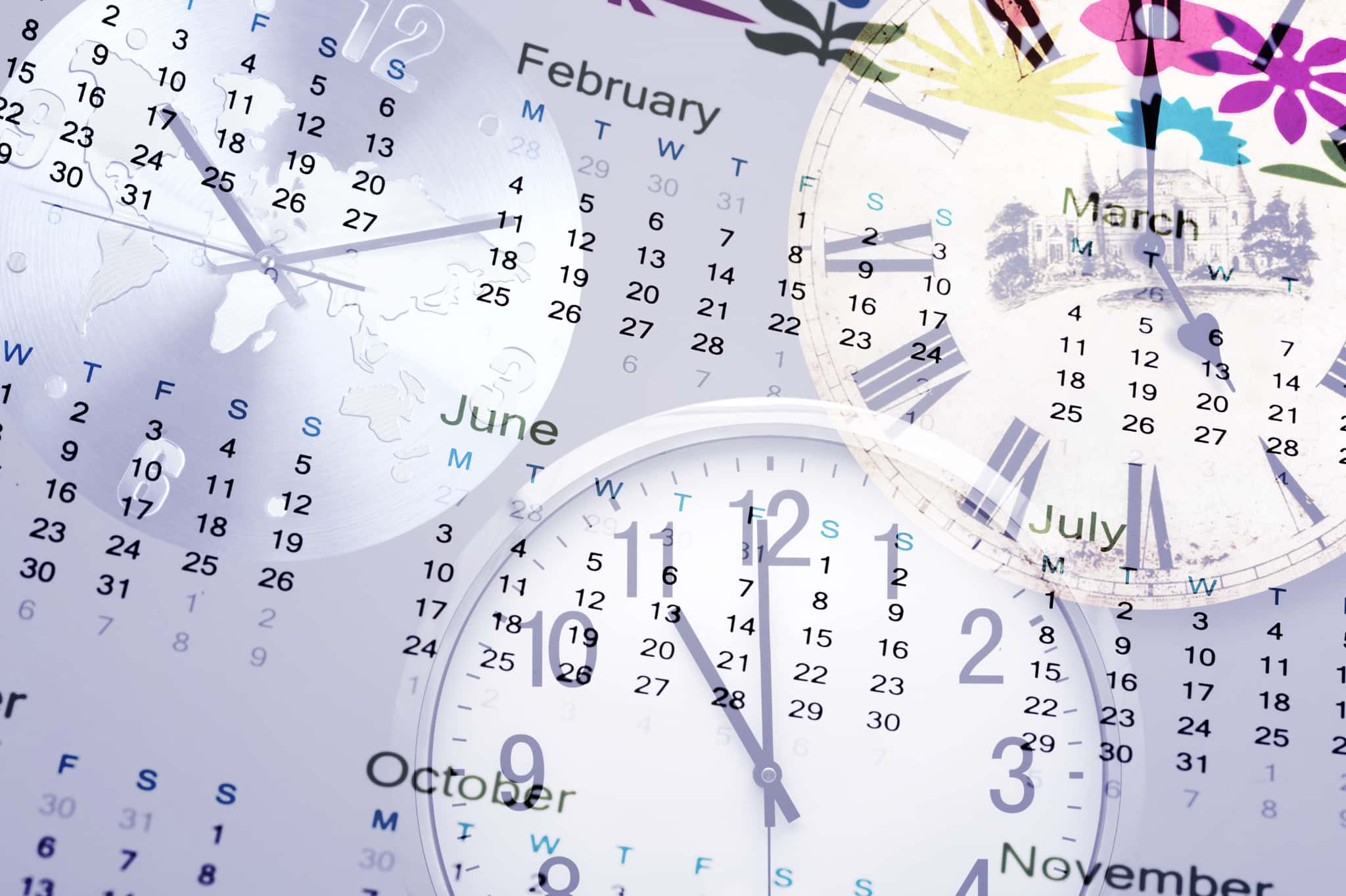 マイオブレースの治療期間を示す年間カレンダーと時計